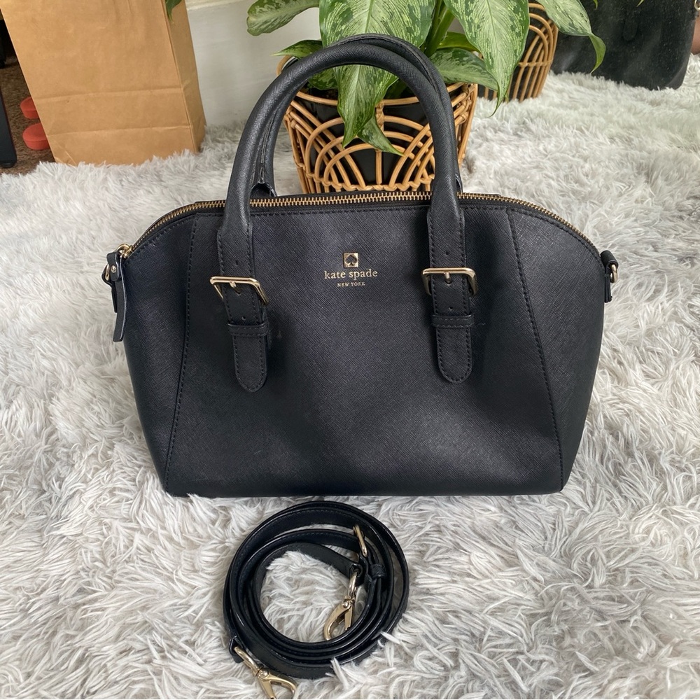 Kate Spade Black and Silver Satchel with Structured Design